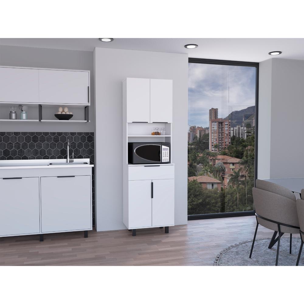 Alacena Oshawa, Blanco, contien un cajon y cuatro puertas de facil ensamble