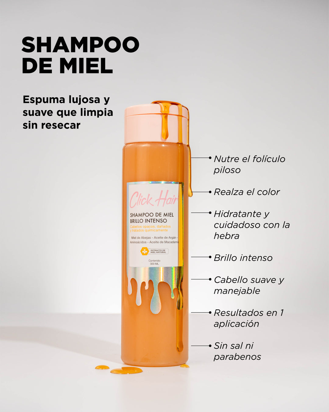 Shampoo de Miel brillo Intenso x 300ml