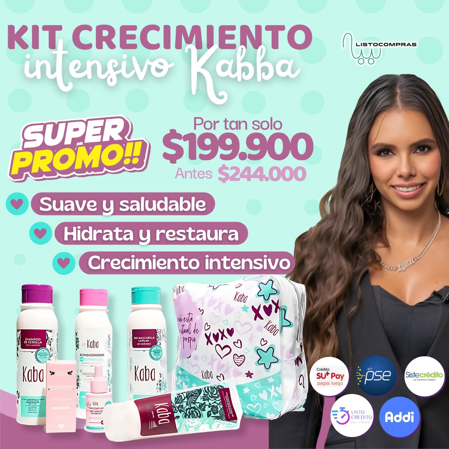 PROMOCION KIT CRECIMIENTO INTENSIVO (SHAMPOO +ACONDICIONADOR+BIO MASCARILLA+ REPORALIZADOR+TONICO DE CRECIMIENTO ) PRECIO 199.900
