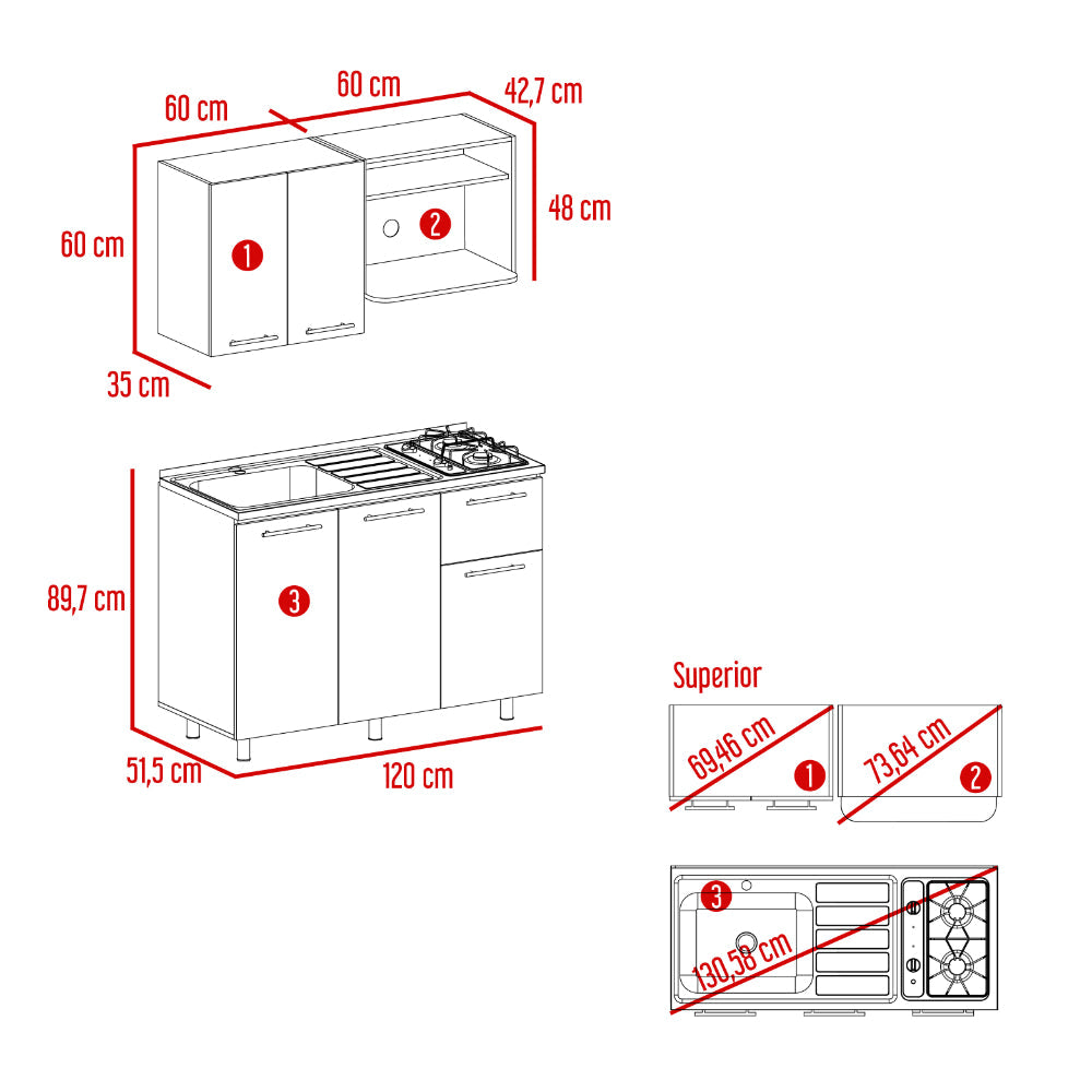 Cocina Integral Piret, Blanco Duqueza y Milan, Incluye Mesón Izquierdo Socoda