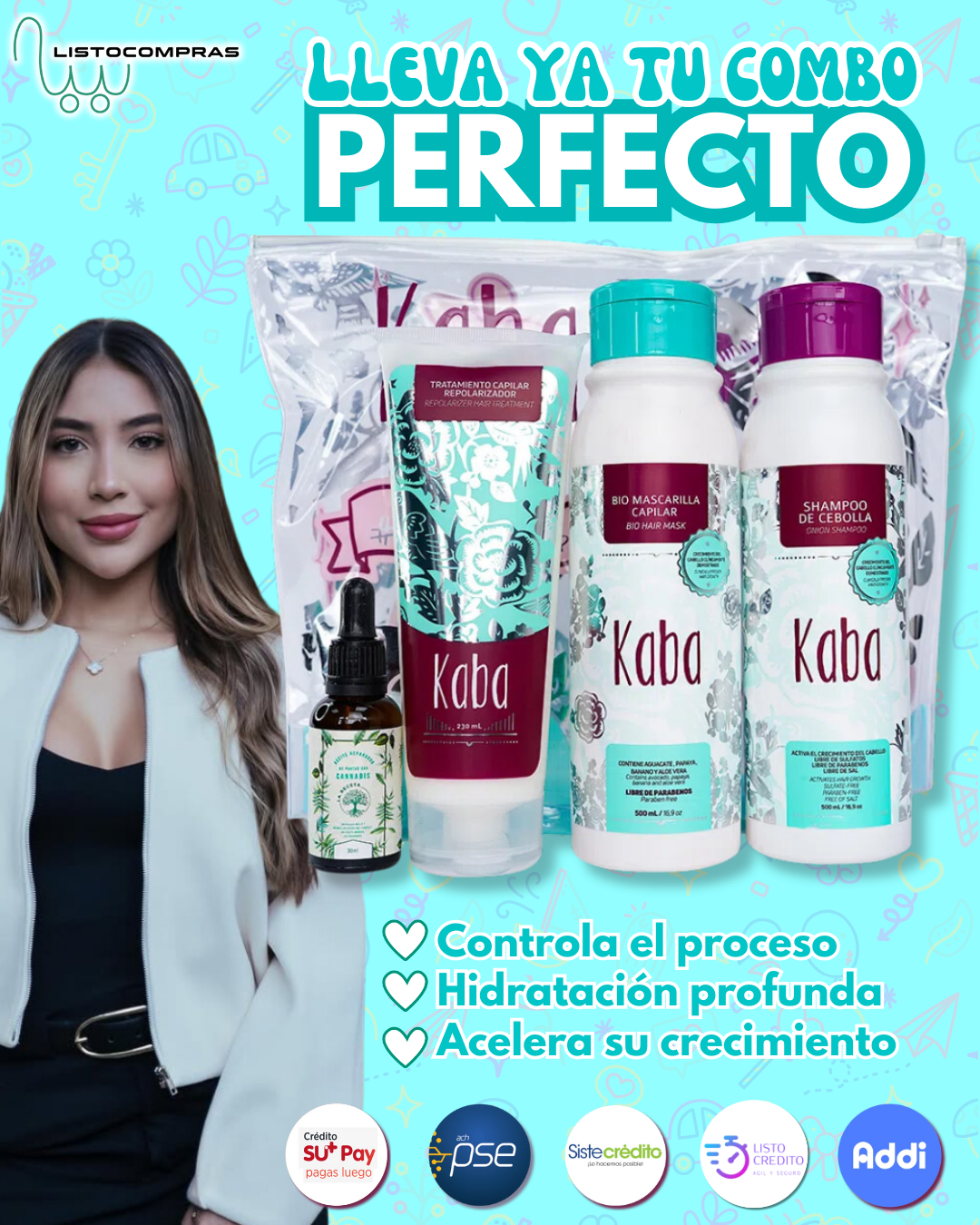 PROMOCION KIT KABA (SHAMPOO CEBOLLA+REPOLARIZADOR+ACEITE PARA PUNTAS+BIOMASCARILLA PRECIO OFERTA 155.000
