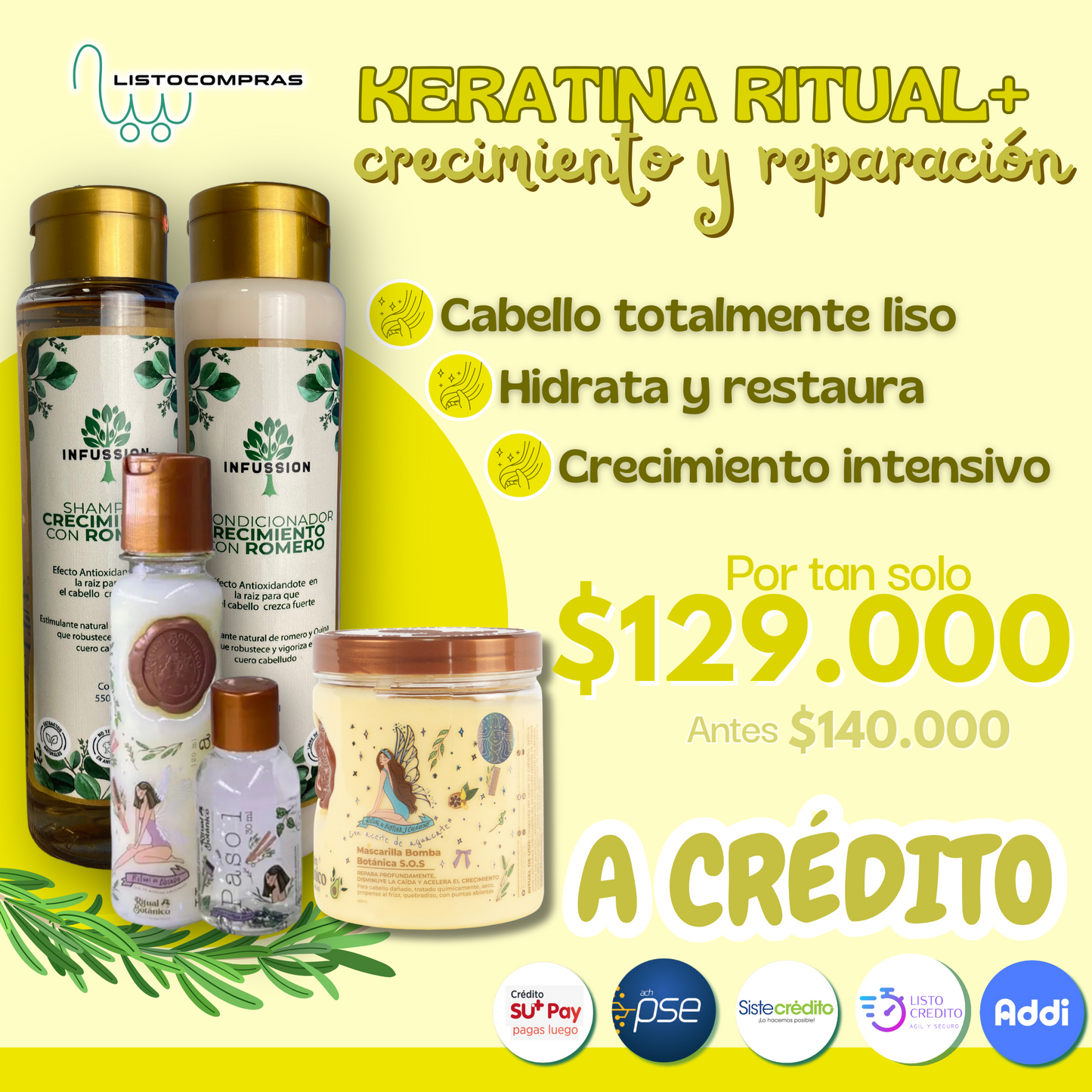 PROMOCION KERATINA RITUAL 125 ML + CRECIMIENTO Y REPARACION (CON BOMBAAA) PRECIO AHORA 129.000 ANTES 140.000