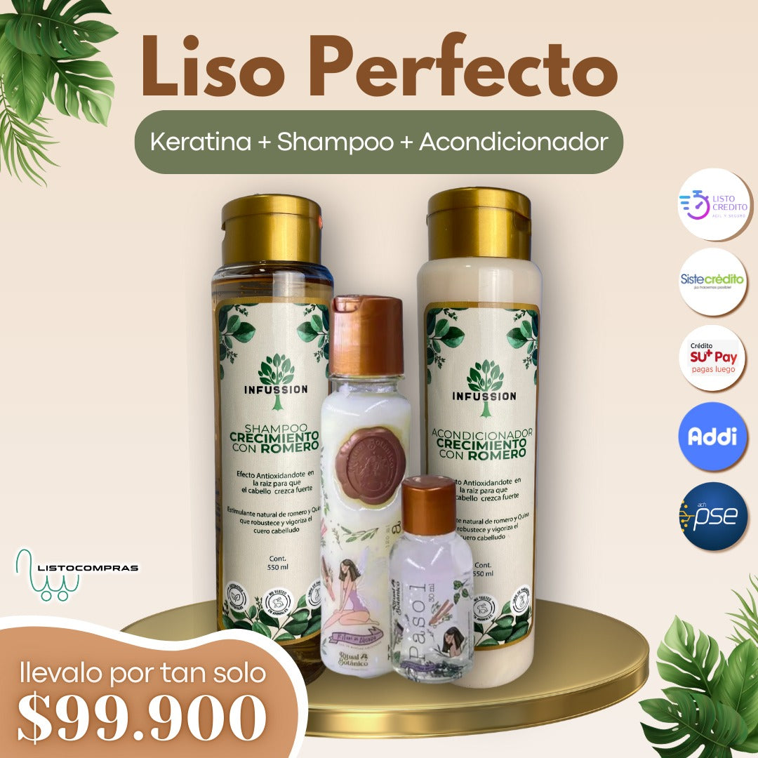 PROMOCION KIT LISO PERFECTO (SHAMPOO +ACONDICIONADOR+ KERATINA 120 ML) PRECIO 99.900