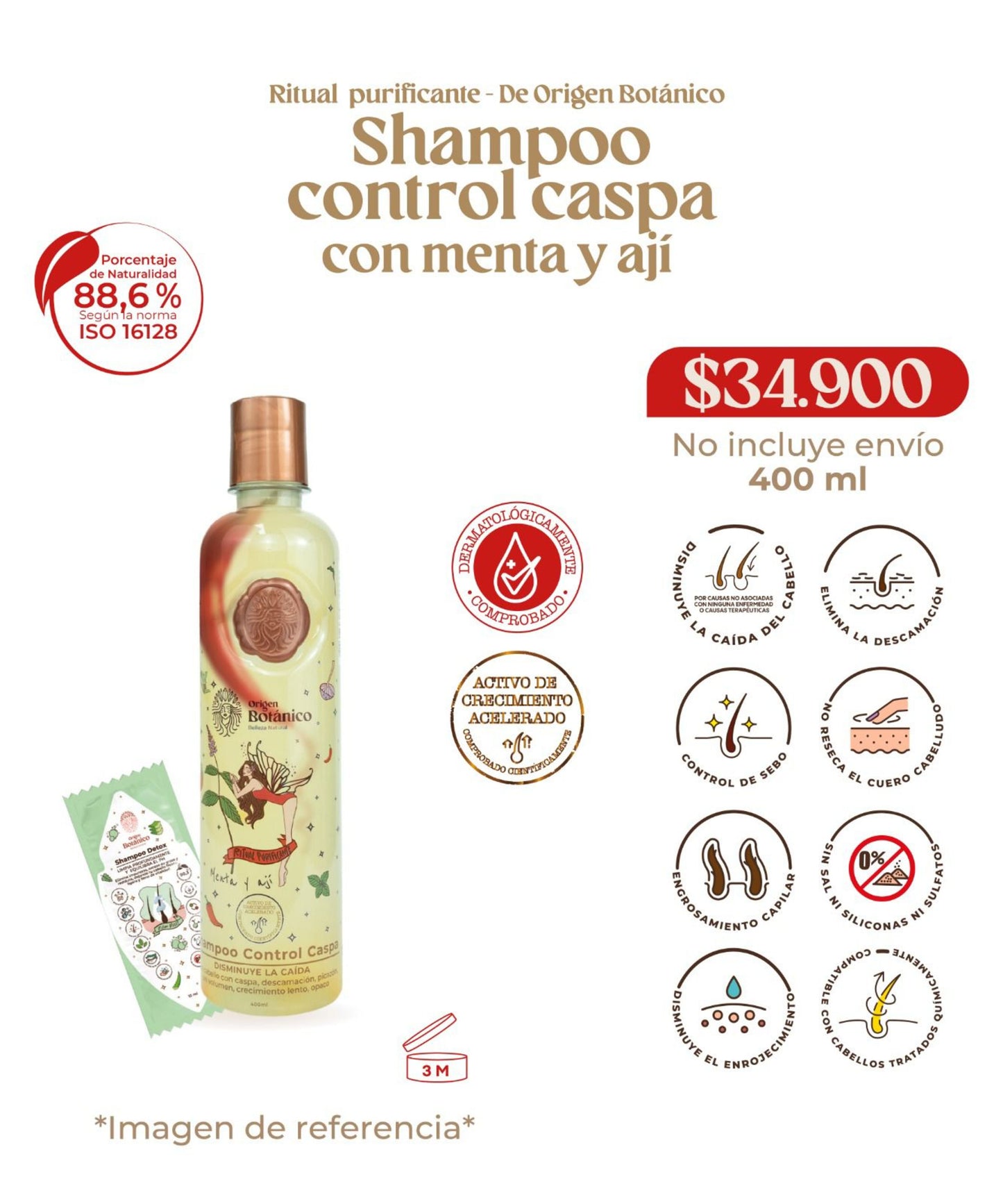 SHAMPOO CONTROL CASPA CON MENTA Y AJI RITUAL BOTANICO