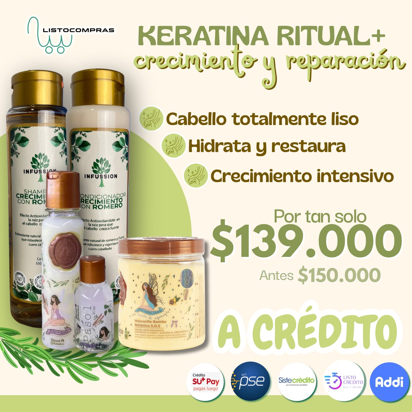 PROMOCION KERATINA RITUAL 125 ML + CRECIMIENTO Y REPARACION (CON BOMBAAA) PRECIO AHORA 139.000 ANTES 155.000