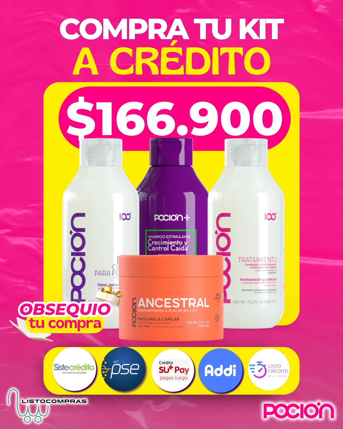 PROMOCION KIT ANTICAIDA Y CRECIMIENTO (SHAMPOO +ACONDICIONADOR+ TRATAMIENTO+CREMA DE PEINAR+REPARACION) PRECIO 166.900