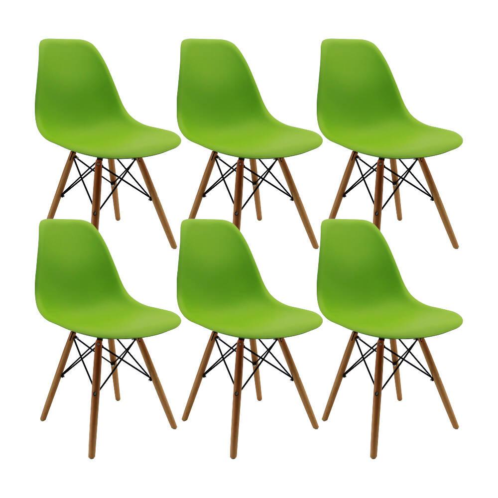 Kit por 6 sillas Eames Patas En Madera para comedor, sala, restaurante - Verde - VIRTUAL MUEBLES