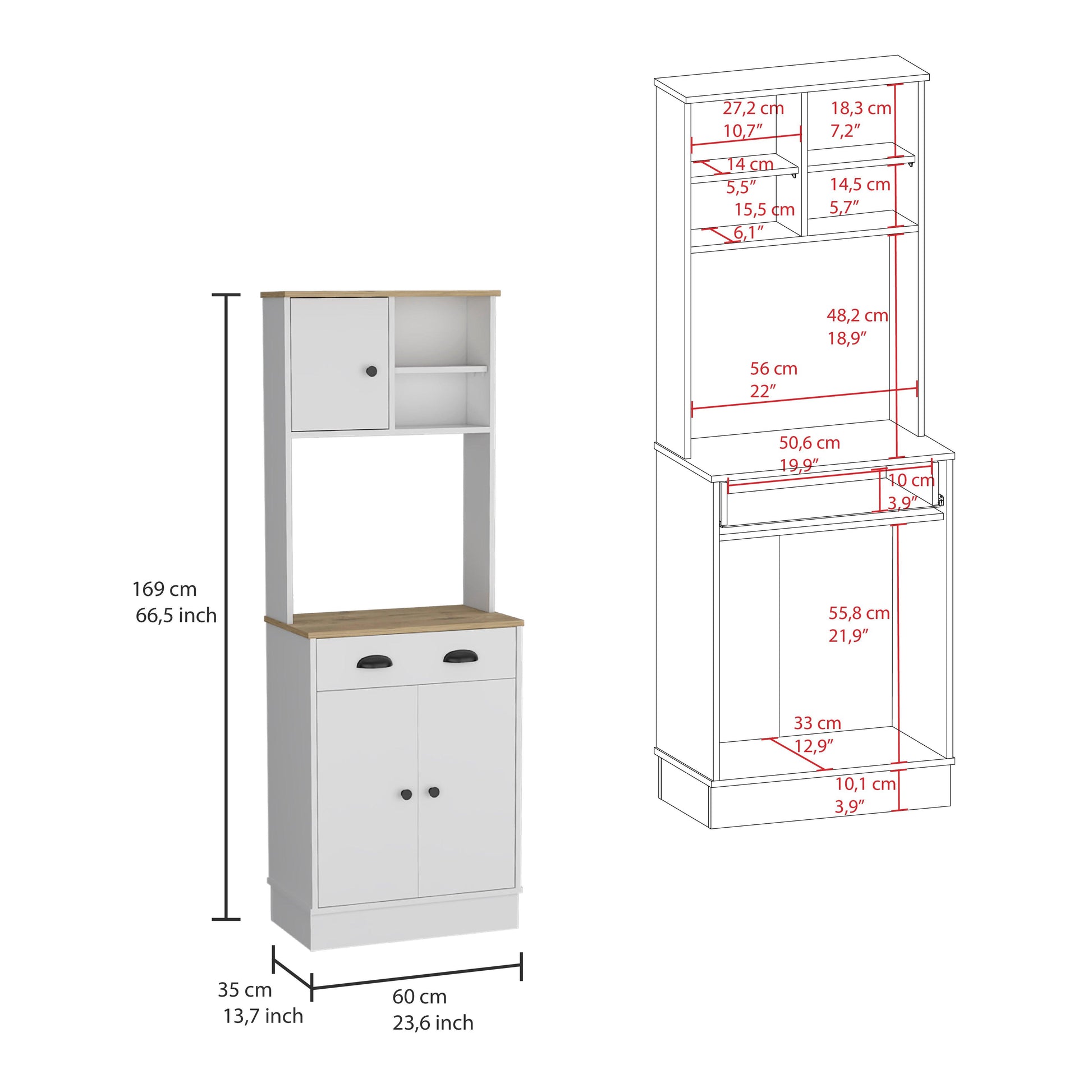 Alacena Almena, Blanco Duqueza y Macadamia, con puertas y gran capacidad de almacenaje ZF - VIRTUAL MUEBLES