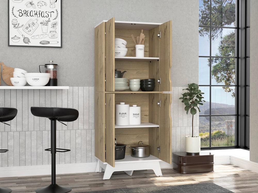 Alacena Aqua, Café Claro y Blanco, con Cuatro Puertas Abatibles - VIRTUAL MUEBLES