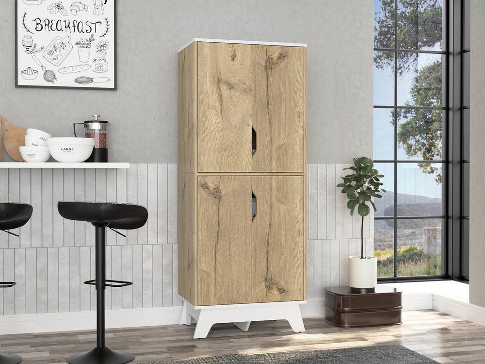 Alacena Aqua, Café Claro y Blanco, con Cuatro Puertas Abatibles - VIRTUAL MUEBLES