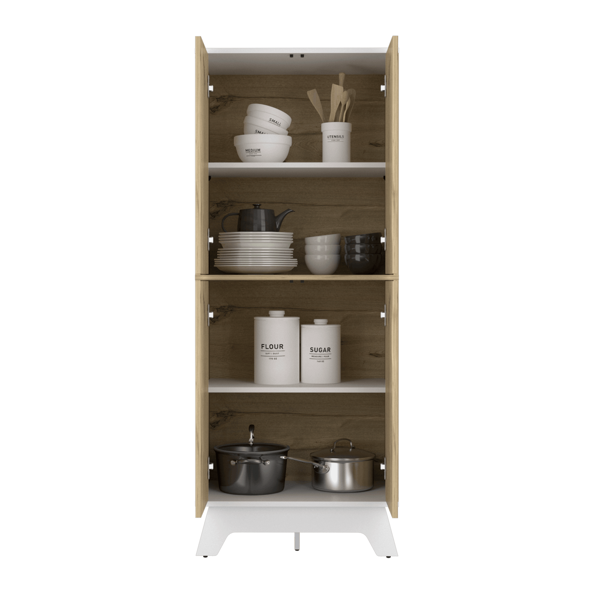 Alacena Aqua, Café Claro y Blanco, con Cuatro Puertas Abatibles - VIRTUAL MUEBLES