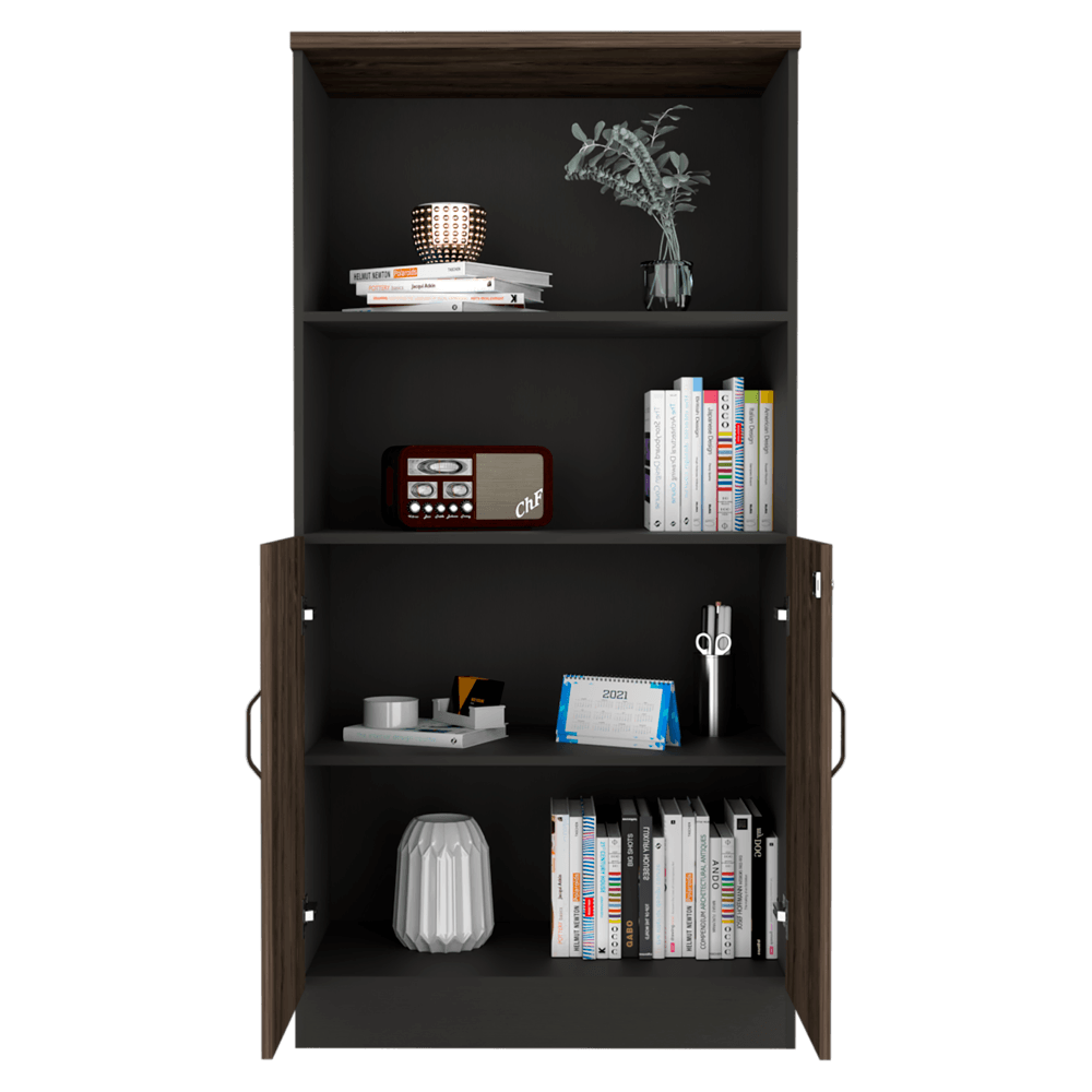 Biblioteca Concept, Wengue y Chocolate, con Variedad de Entrepaños - VIRTUAL MUEBLES