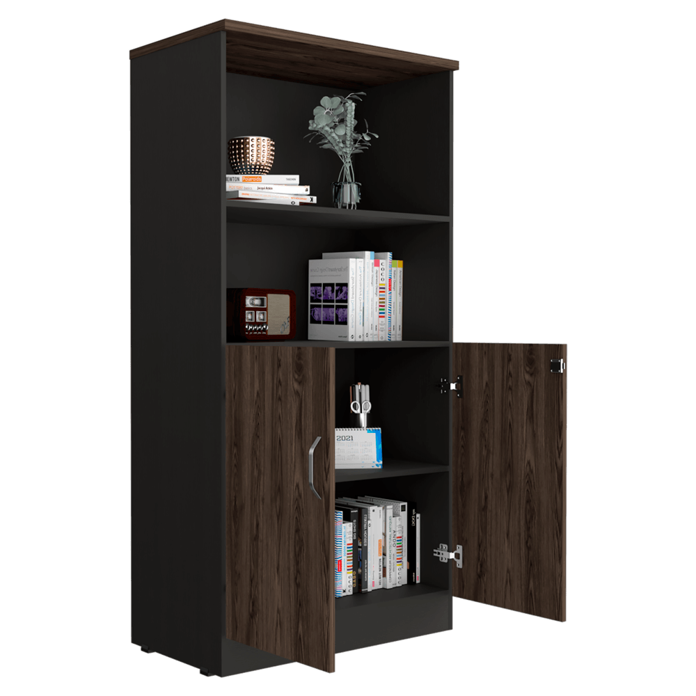 Biblioteca Concept, Wengue y Chocolate, con Variedad de Entrepaños - VIRTUAL MUEBLES