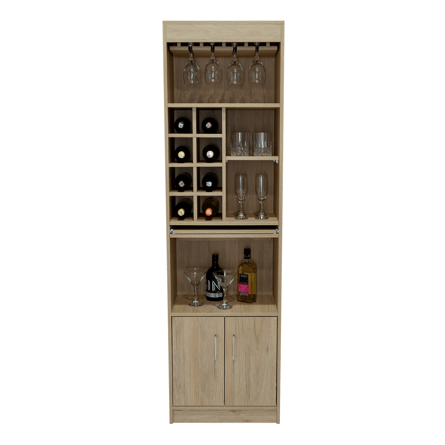 Bar Celeste, Beige, Dos Puertas, Espacio Para Copas y Vino - VIRTUAL MUEBLES
