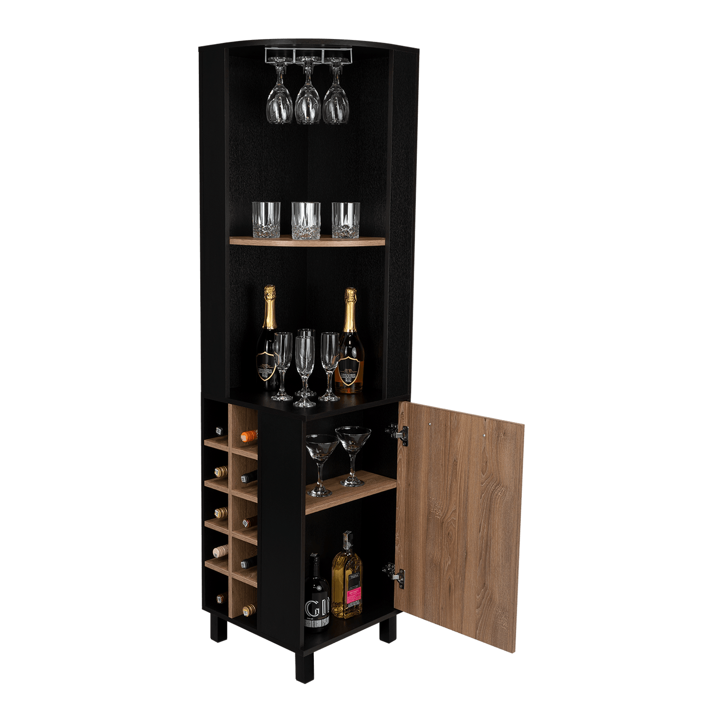 Bar Esquinero Wesley, Wengue y Miel, con dos Entrepaños una Puerta - VIRTUAL MUEBLES