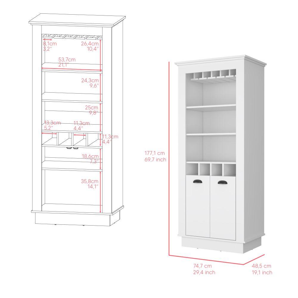 Bar Lafert, Blanco, Con Espacio Para Almacenamiento De Copas Y Dos Puertas Abatibles - VIRTUAL MUEBLES