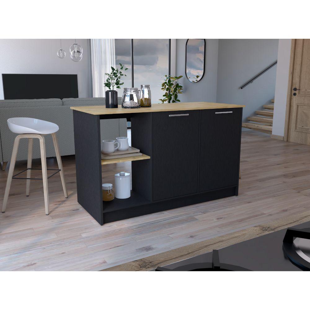 Barra de Cocina Samara, Wengue y Macadamia, con Tres Entrepaños ZF - VIRTUAL MUEBLES