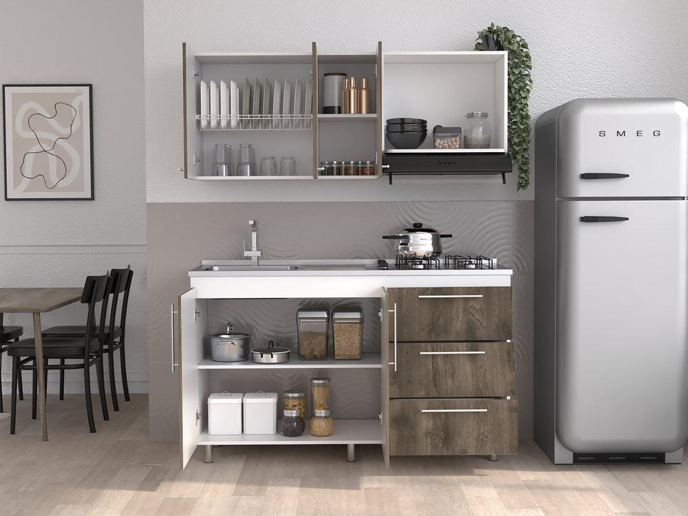 Cocina Integral Rubio, Blanco Duqueza y Nogal, Incluye Mesón Izquierdo - VIRTUAL MUEBLES