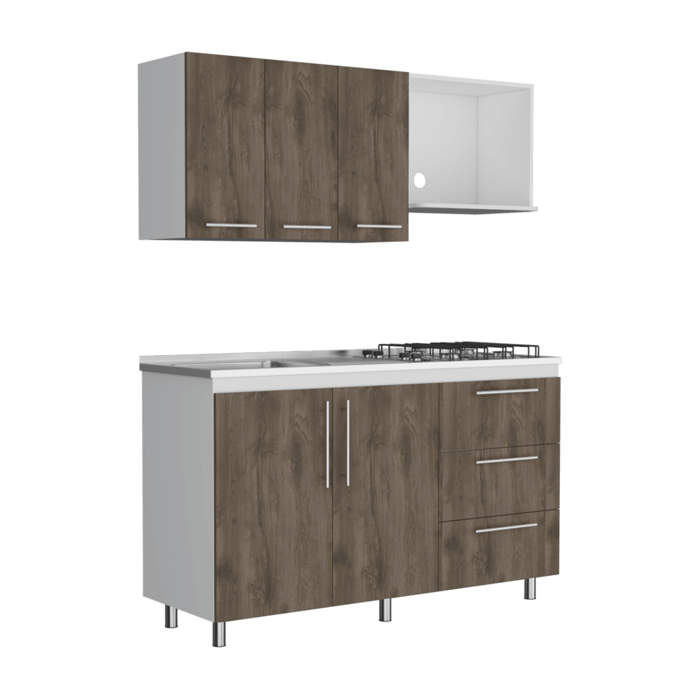 Cocina Integral Rubio, Blanco Duqueza y Nogal, Incluye Mesón Izquierdo - VIRTUAL MUEBLES