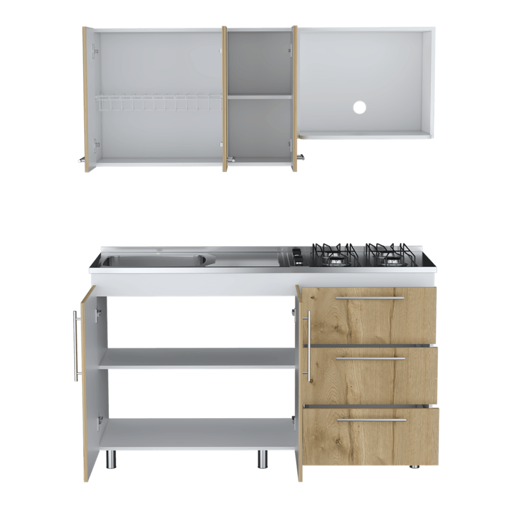 Cocina Integral Rubio, Blanco Duqueza y Café Claro, incluye Mesón Izquierdo - VIRTUAL MUEBLES