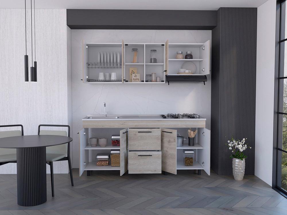 Cocina Integral Kong, Blanco Duqueza y Humo, Incluye Mesón Izquierdo - VIRTUAL MUEBLES