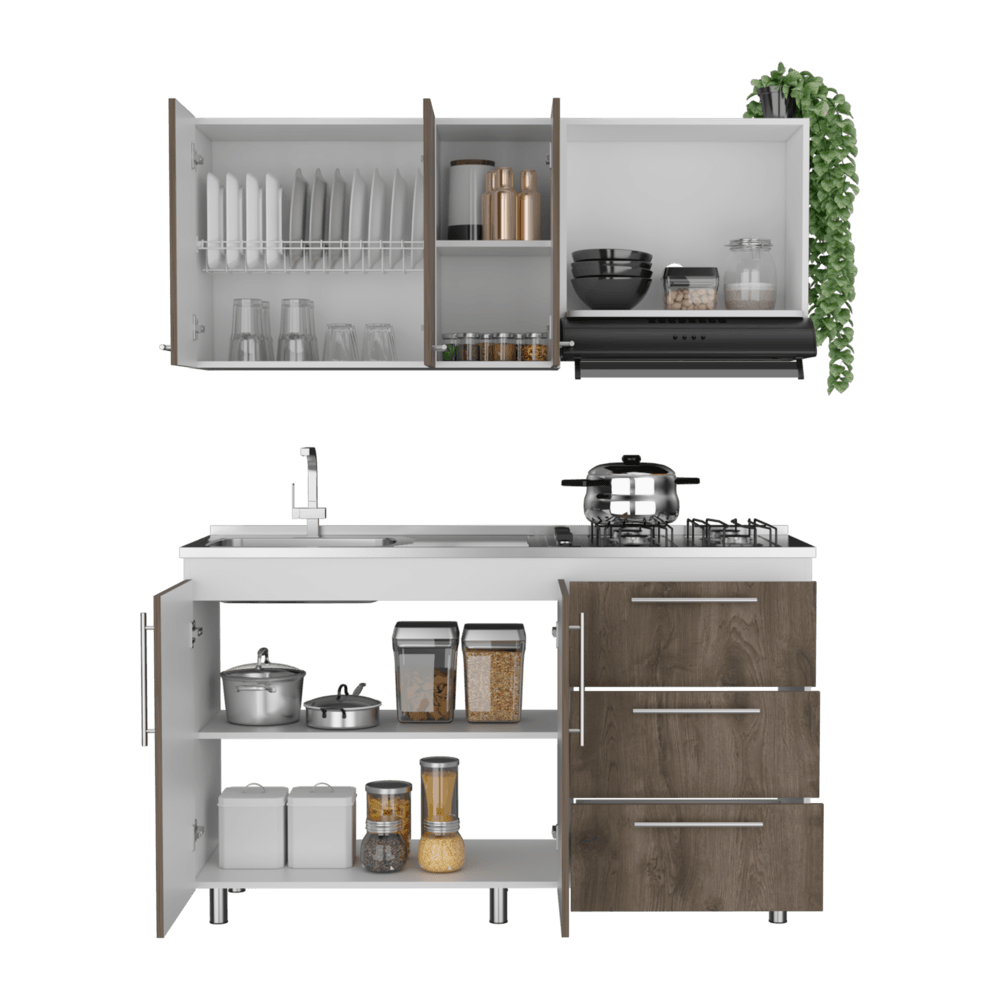 Cocina Integral Rubio, Blanco Duqueza y Nogal, Incluye Mesón Izquierdo - VIRTUAL MUEBLES