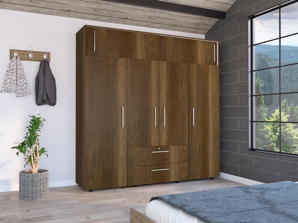 Closet Babel, Cobre y Blanco, con Cuatro Puertas Abatibles y Cuatro Cajones Multiusos - VIRTUAL MUEBLES