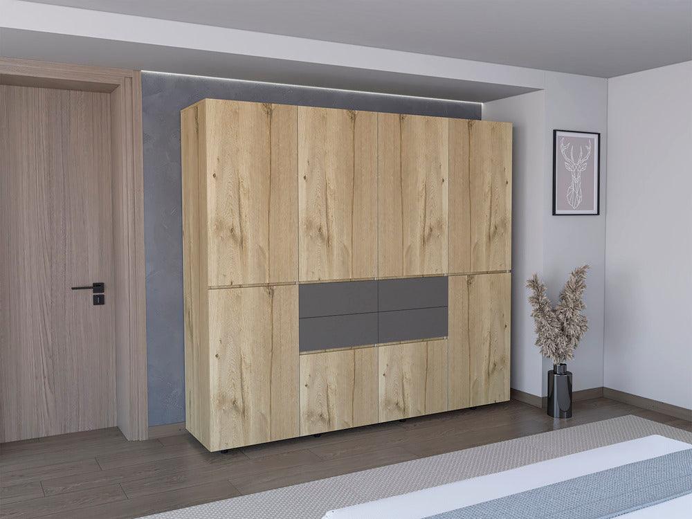 Closet Siruela, Café Claro y Blanco, con Cuatro Cajones, Ocho Puertas y Gran Capacidad de Almacenamiento - VIRTUAL MUEBLES