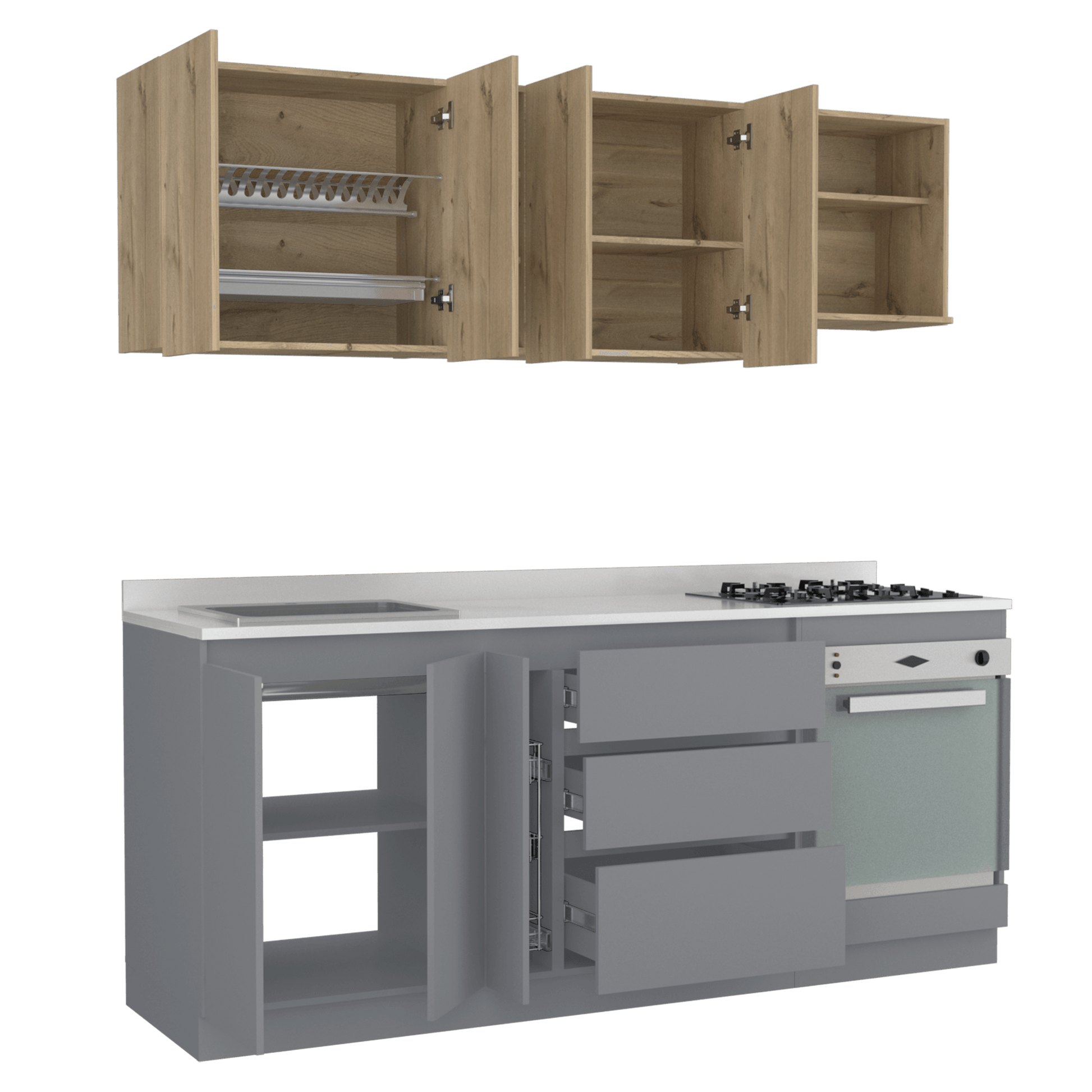 Cocina Integral Thilo color Café claro y Gris.