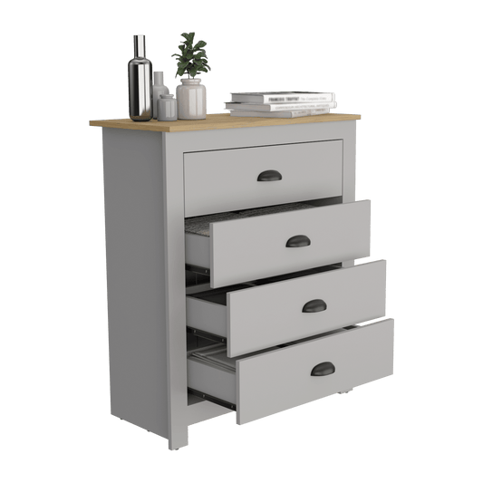 Organizador Avú, Gris y Macadamia, con Cuatro Cajones de Amplio Espacio de Almacenamiento - VIRTUAL MUEBLES