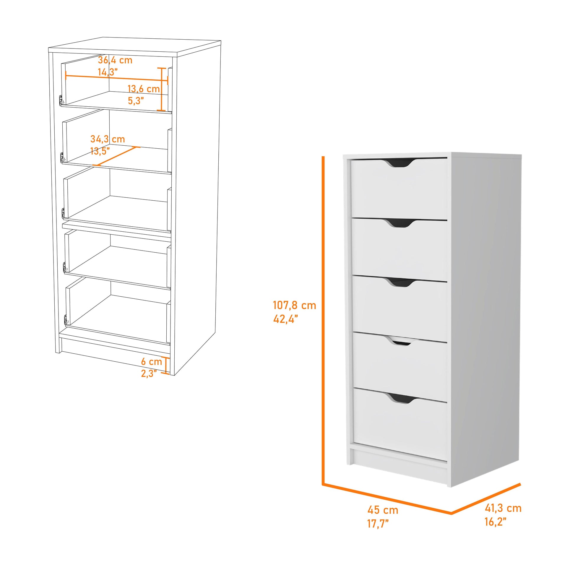 Organizador Brasilia, Blanco, con cinco cajones multiusos deslizables - VIRTUAL MUEBLES