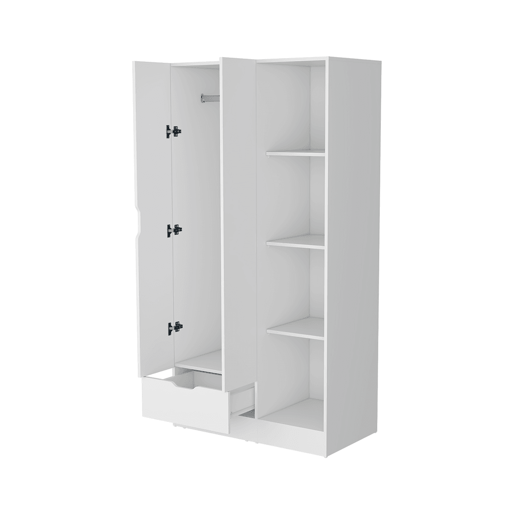 Closet Memphis, Blanco Duqueza, con un tubo cromado y cuatro entrepaños ZF - VIRTUAL MUEBLES