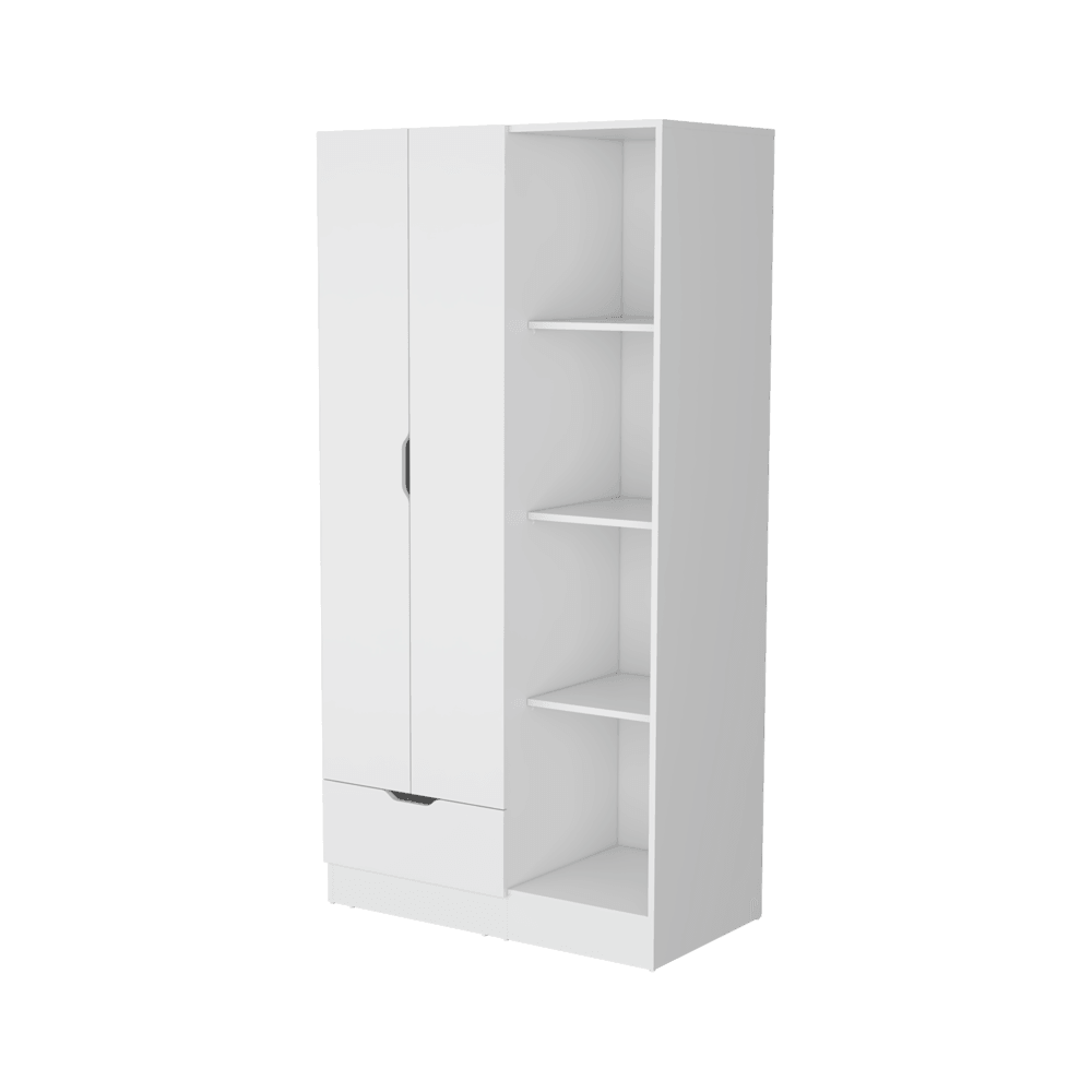 Closet Memphis, Blanco Duqueza, con un tubo cromado y cuatro entrepaños ZF - VIRTUAL MUEBLES