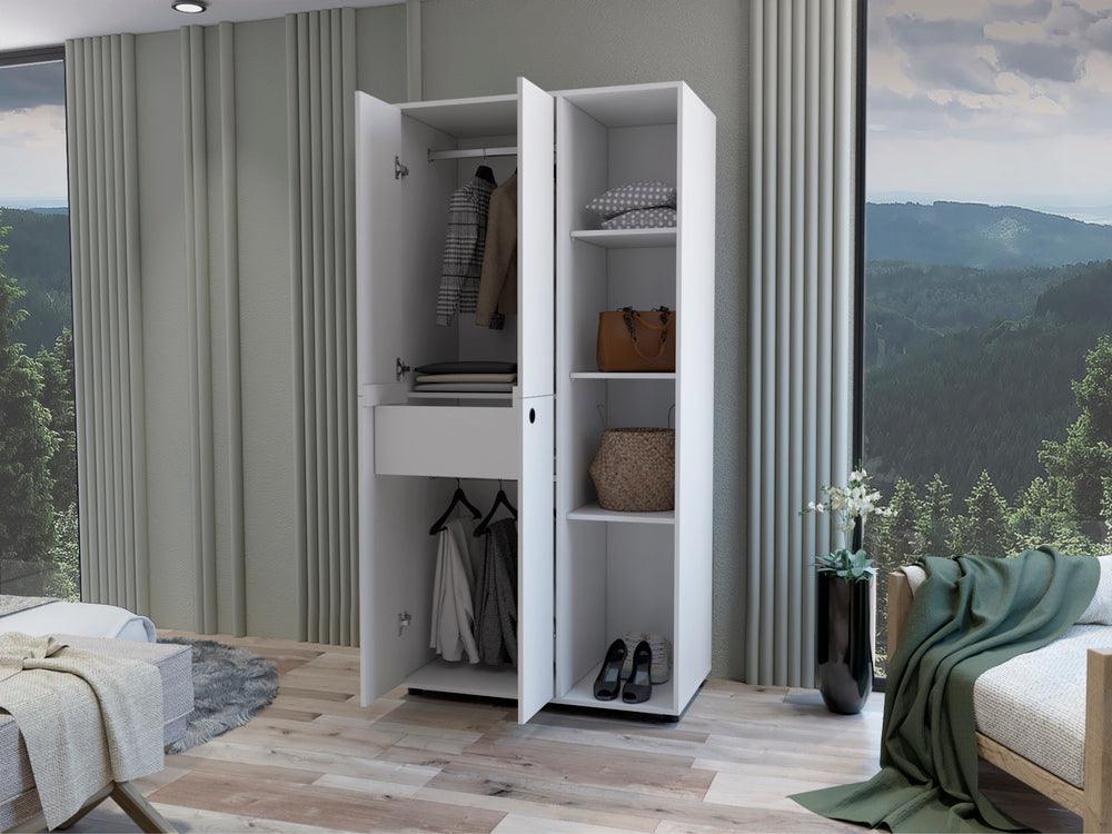 Closet Mandi, Blanco, con Dos Tubos y Un Cajon Deslizable ZF - VIRTUAL MUEBLES