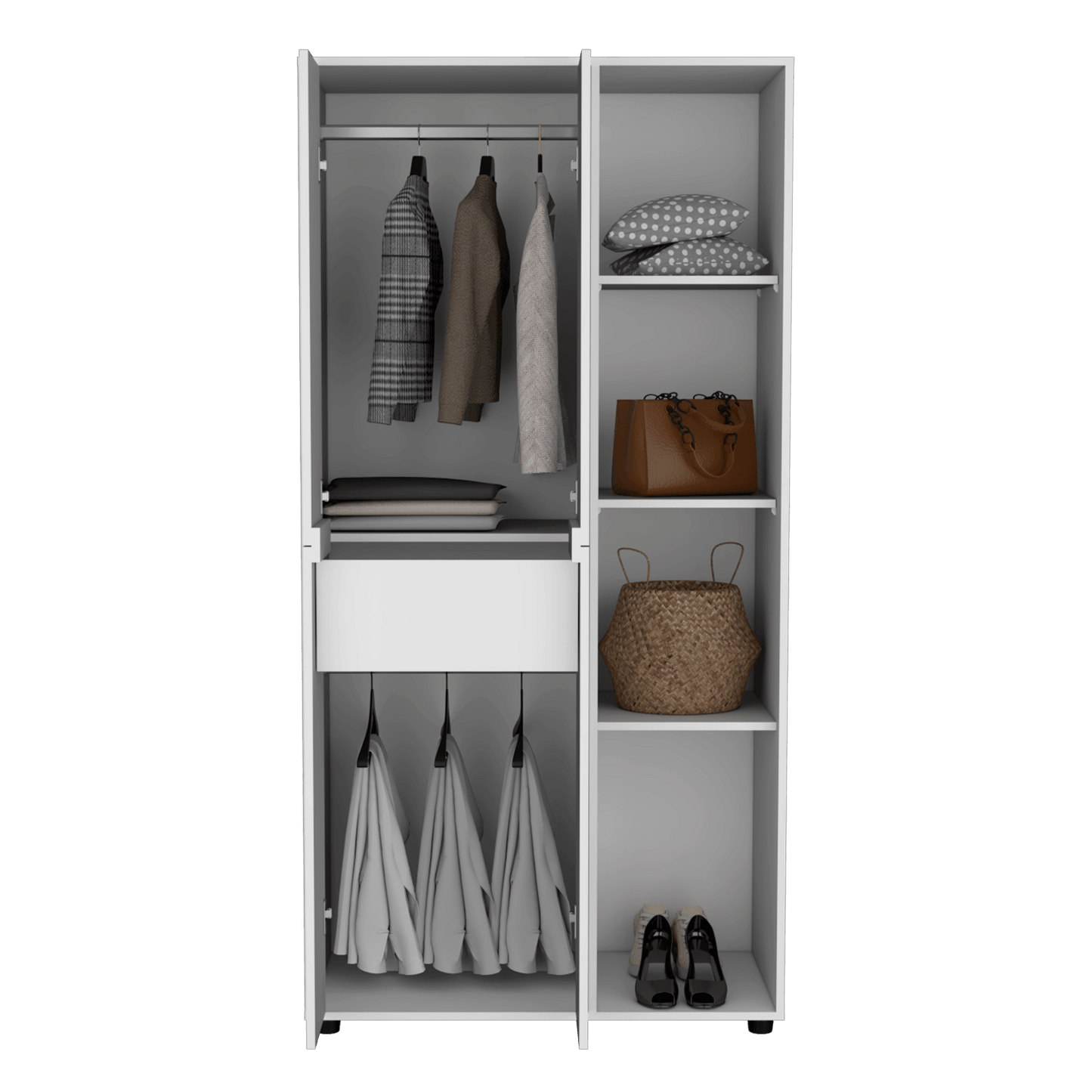 Closet Mandi, Blanco, con Dos Tubos y Un Cajon Deslizable ZF - VIRTUAL MUEBLES