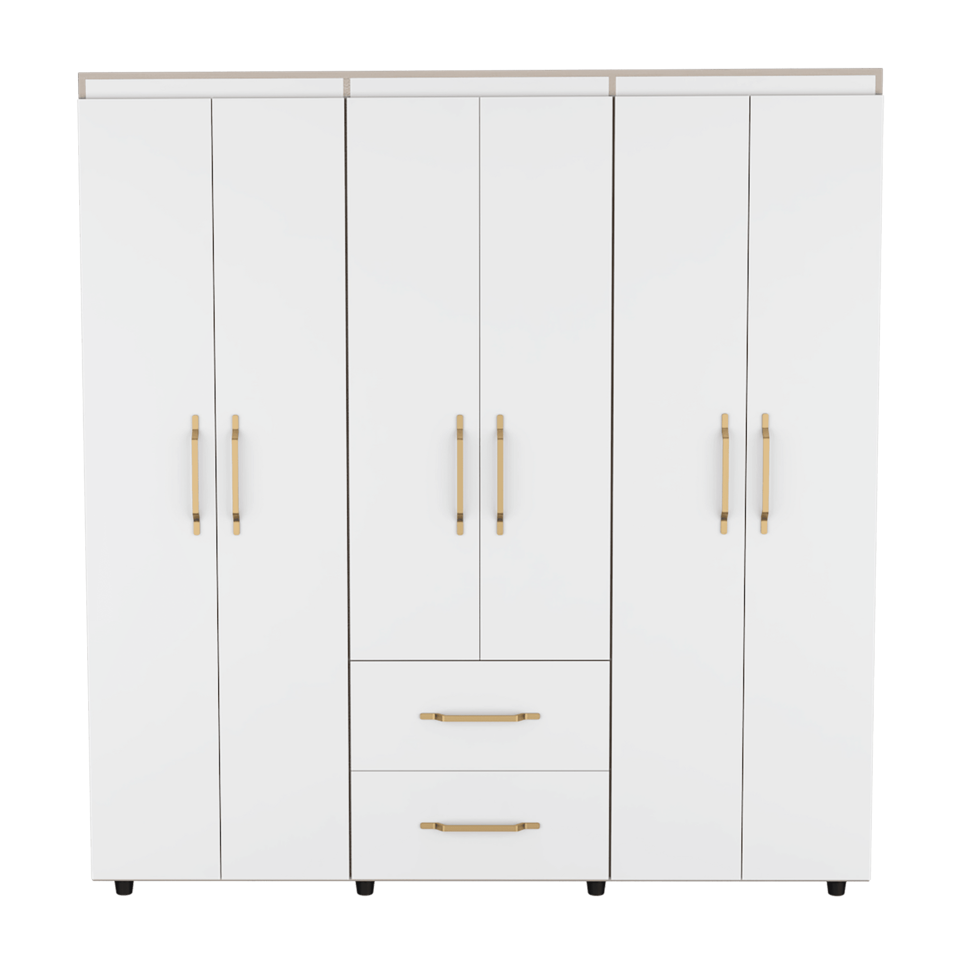 Closet Golden, Blanco y Dorado, Variedad de Entrepaños, Seis Puertas Abatibles y Canto Cuero. - VIRTUAL MUEBLES