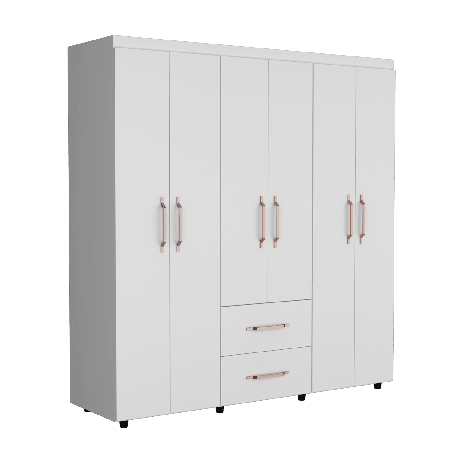 Closet Golden, Blanco y Oro Rosa, Variedad de Entrepaños y Seis Puertas Abatibles - VIRTUAL MUEBLES