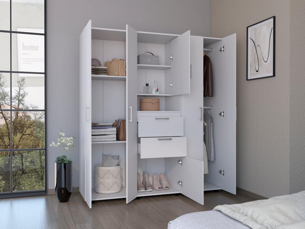 Closet Camelia, Blanco, con Dos Cajones, Seis Puertas y Tubos Metalicos - VIRTUAL MUEBLES