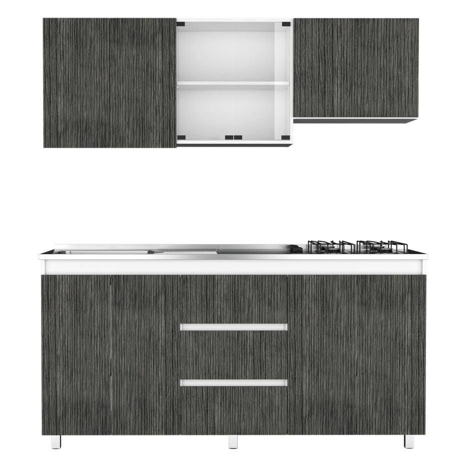 Cocina Integral Polux color Gris y Blanco.