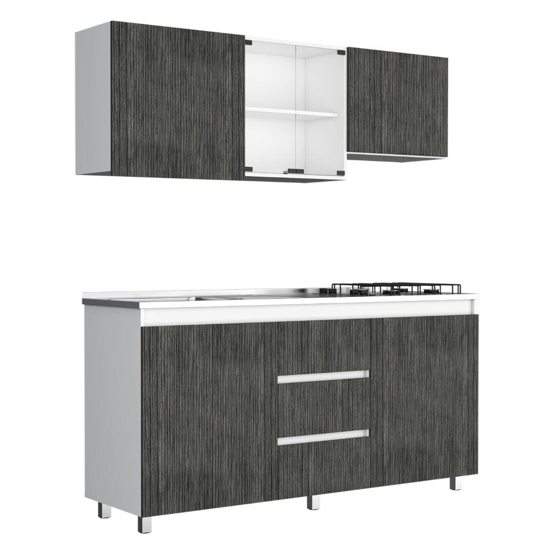 Cocina Integral Polux color Gris y Blanco.