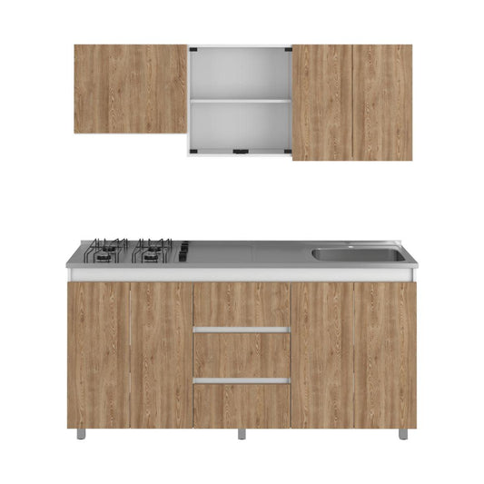 Cocina Integral Polux color Miel y Blanco.