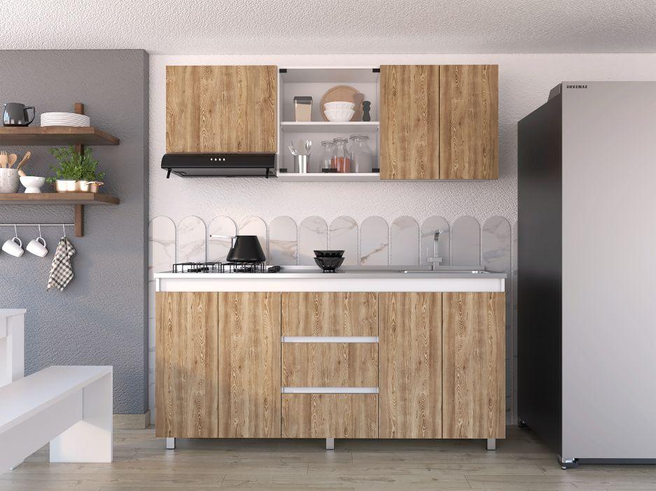 Cocina Integral Polux color Miel y Blanco.