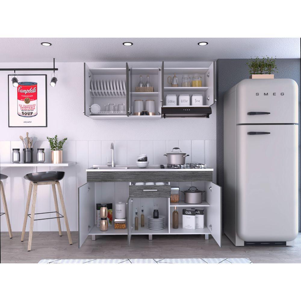 Cocina Integral Eris color Gris y Blanco.