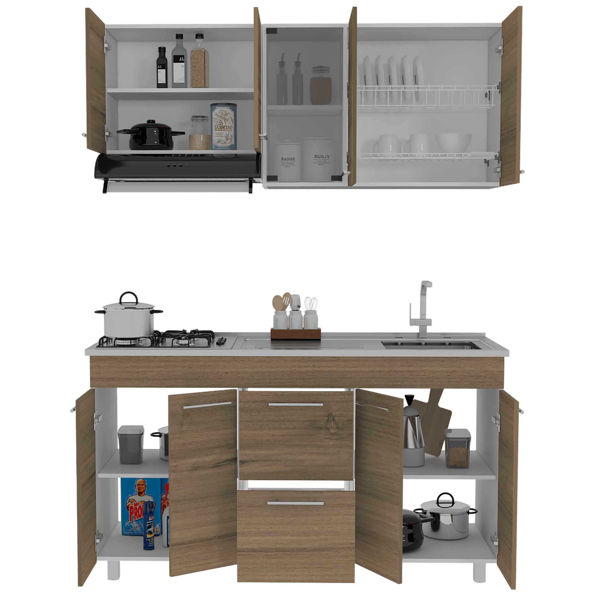 Cocina Integral Prada, Moca y Blanco, Incluye Mesón Derecho - VIRTUAL MUEBLES