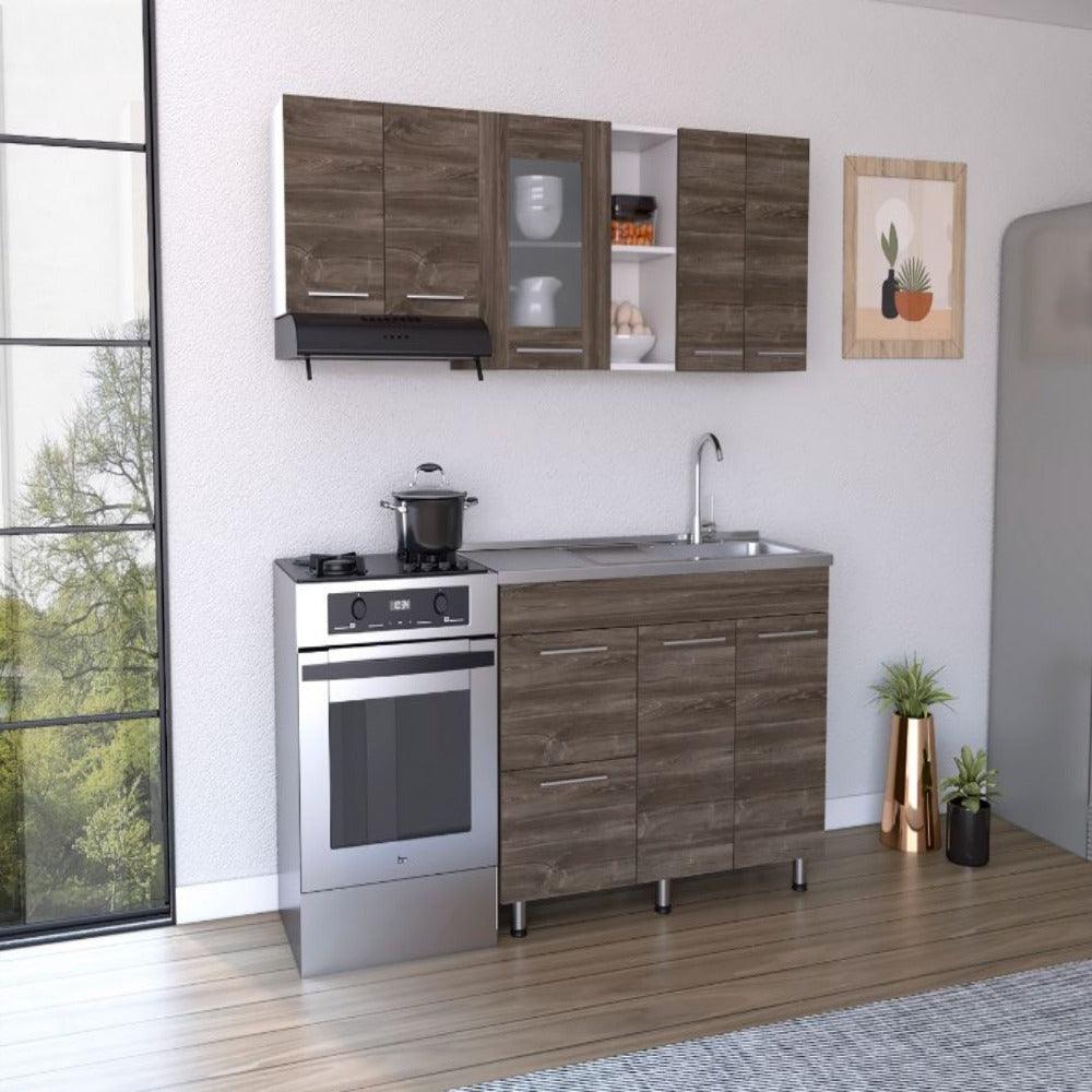 Cocina Integral Kiret color Avellana y Blanco.