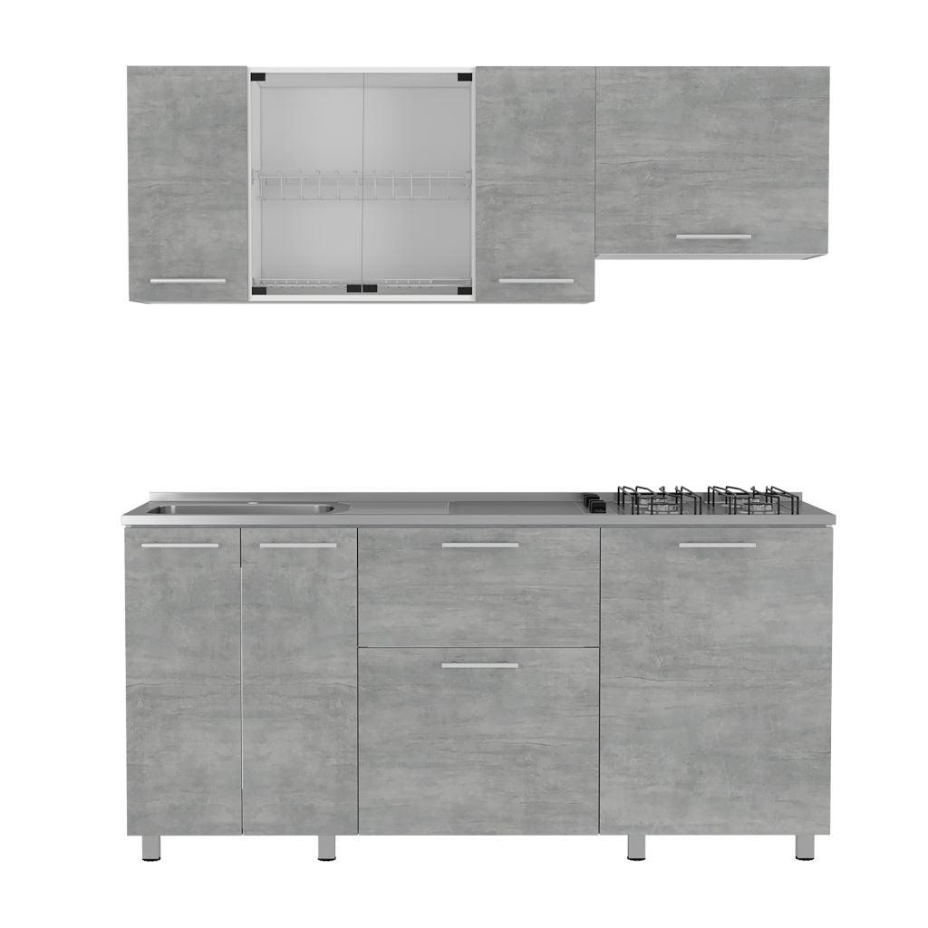 Cocina Integral Linar color Cemento y Blanco.