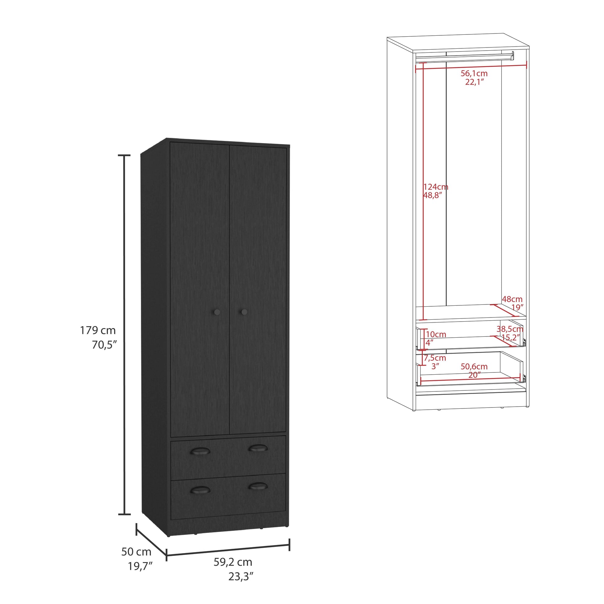 Closet Dulis, Wengue, con dos puertas batientes y dos cajones ZF - VIRTUAL MUEBLES