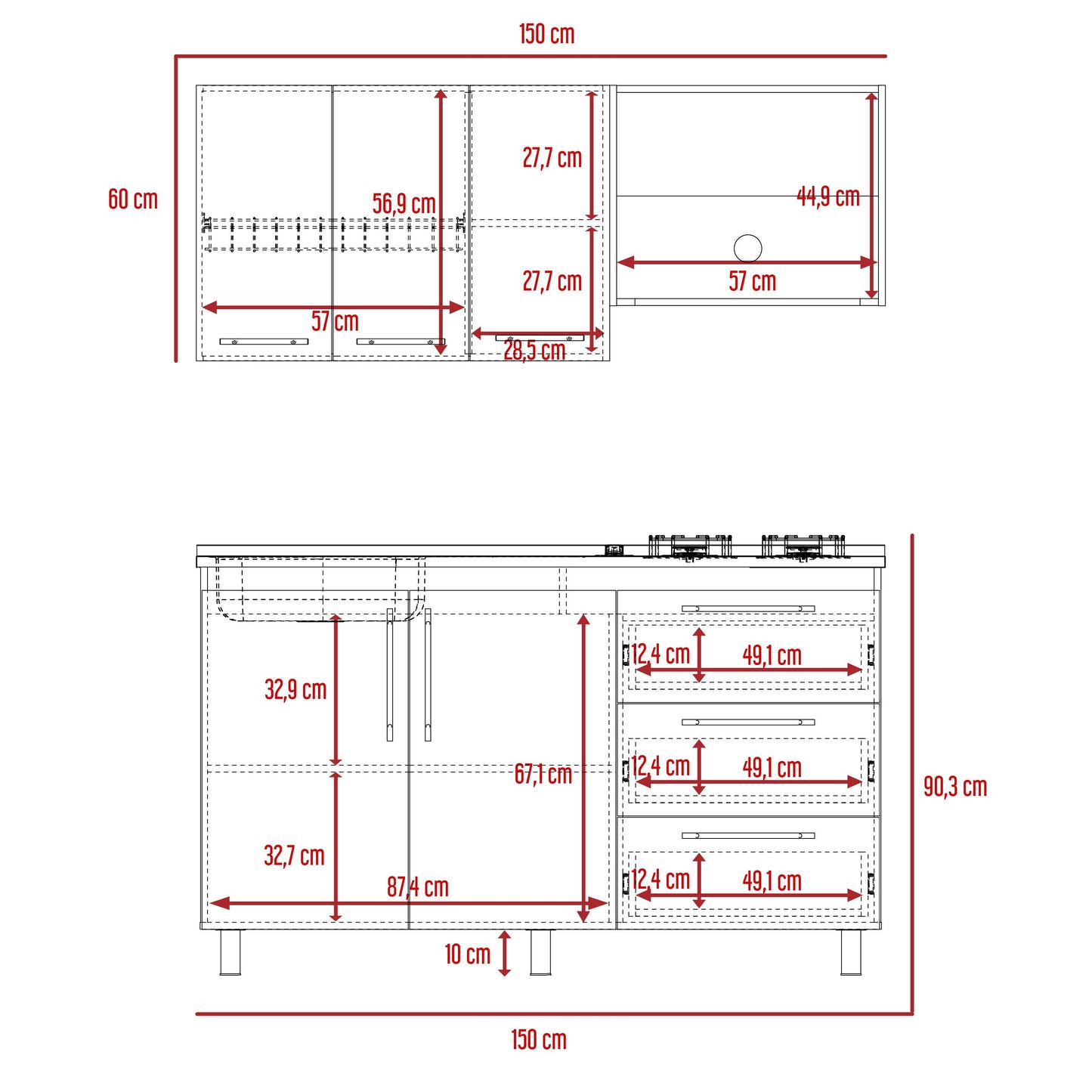 Cocina Integral Rubio, Blanco Duqueza y Café Claro, incluye Mesón Izquierdo - VIRTUAL MUEBLES