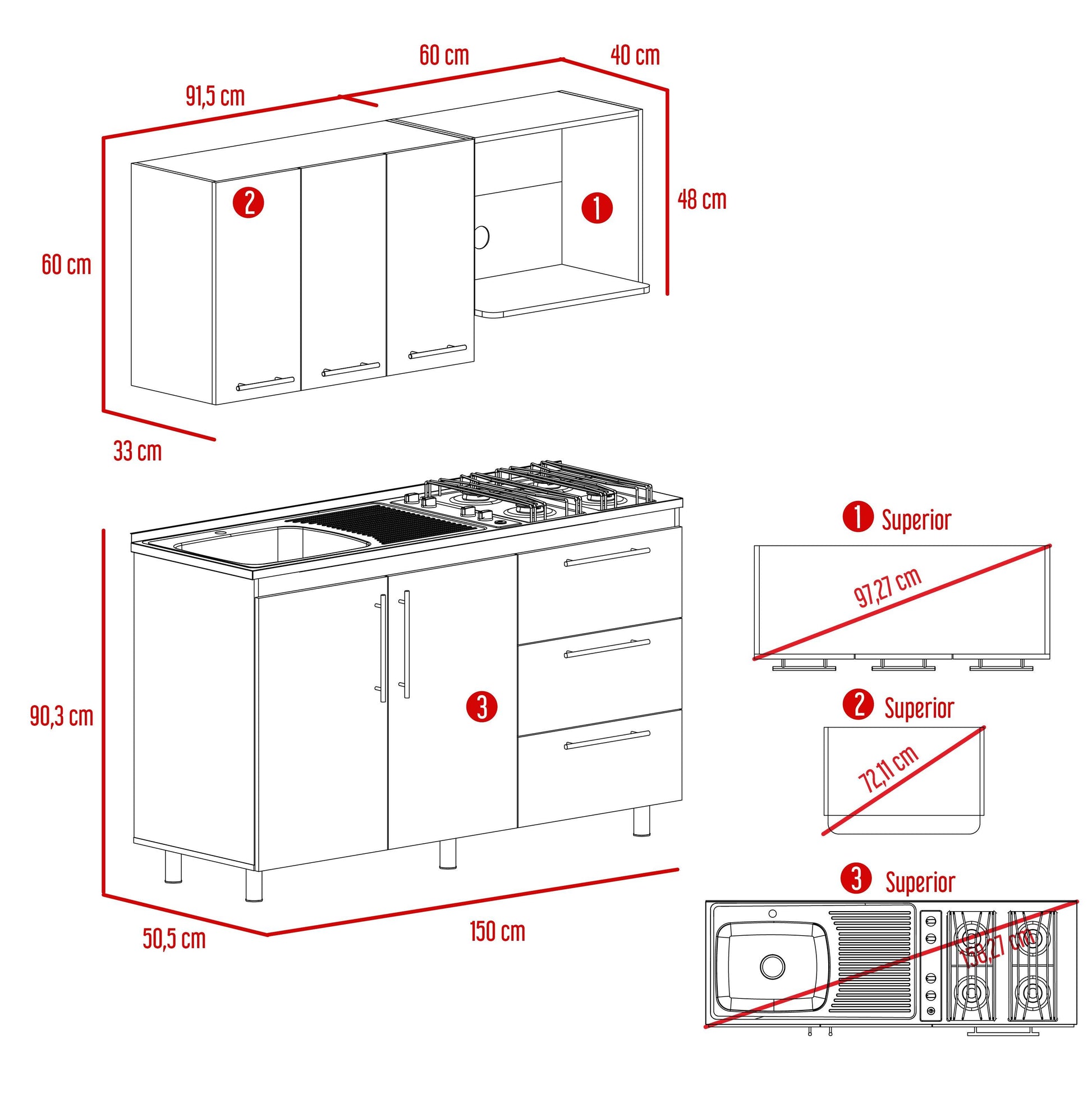 Cocina Integral Rubio, Blanco Duqueza y Nogal, Incluye Mesón Izquierdo - VIRTUAL MUEBLES