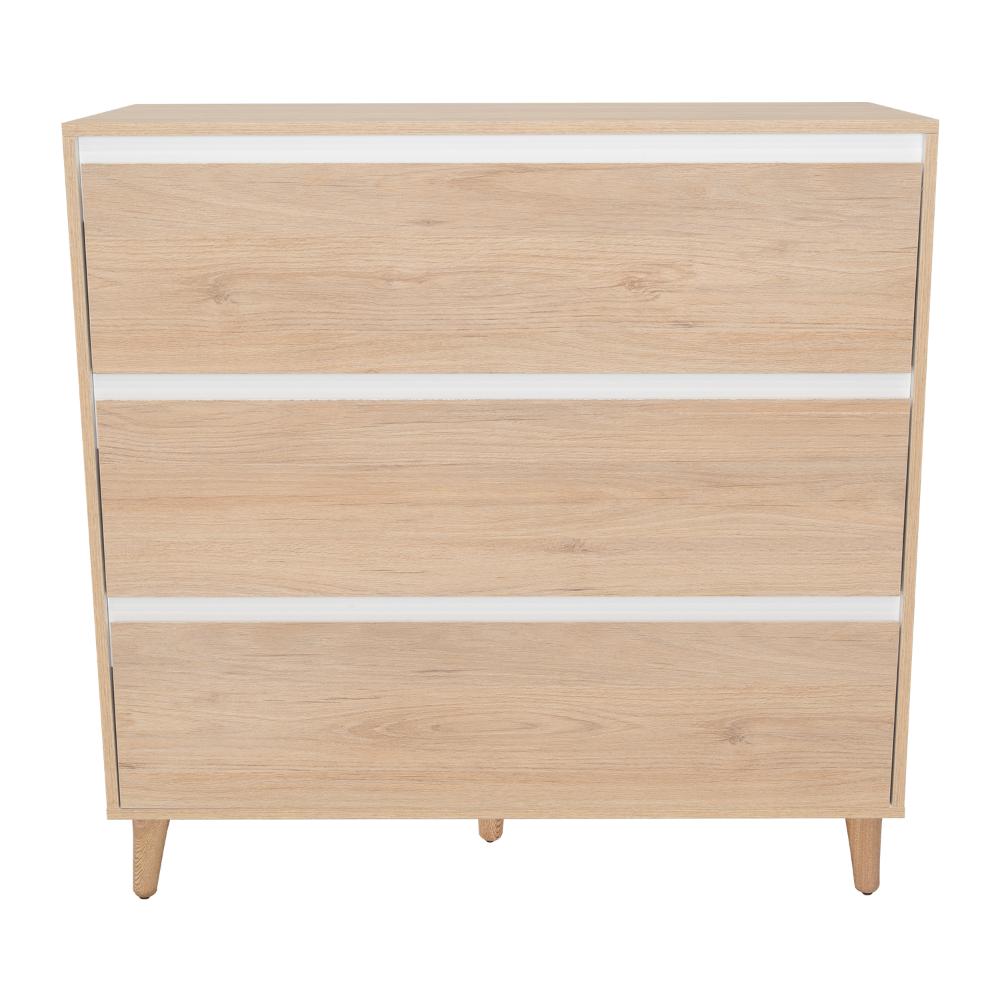 Organizador Durham, Beige y Blanco, con Tres Cajones Amplios y Patas En Madera